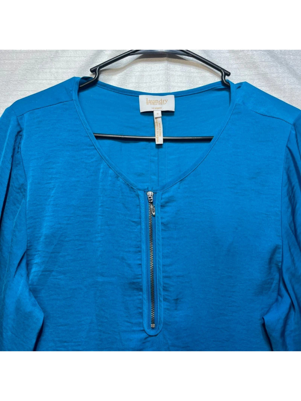 Laundry by Shelli Segal Women's Blue Long Sleeve Zip Neck Blouse Small - Picture 3 of 7